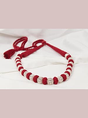 Silver Matt Carved Red Bead Dorje Chain