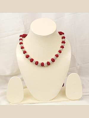 Silver Matt Carved Red Bead Dorje Chain