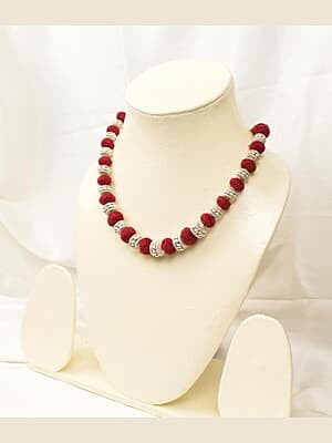 Silver Matt Carved Red Bead Dorje Chain