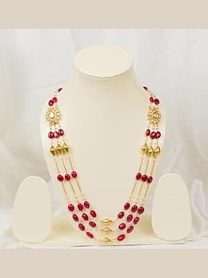 Yellow Citrine Gem Stone with Gold Beads Necklace