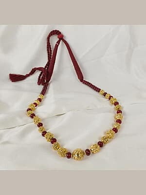 Carved Gold Bead and Ruby Combo Chain