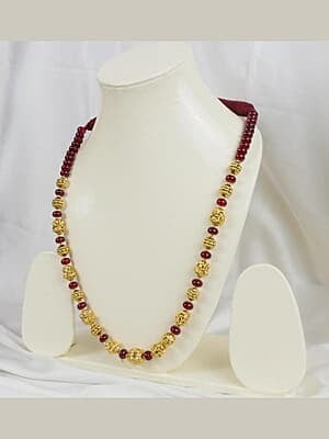 Carved Gold Bead and Ruby Combo Chain