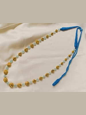 Gold Carved Bead Light Blue Bead Chain