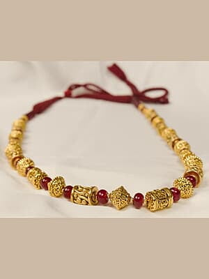 Gold Carved Bead Red Bead Chain