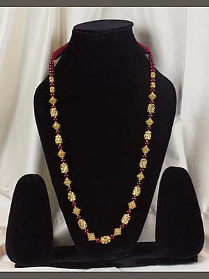 Gold Carved Bead Red Bead Chain