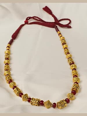 Gold Carved Bead Red Bead Chain