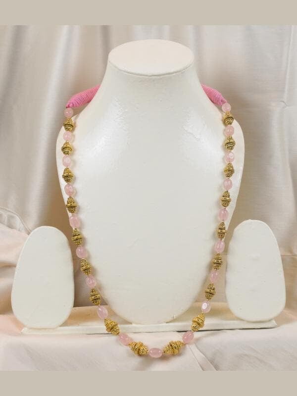 Gold Carved Bead Pink Carved Bead Top Pattern Chain