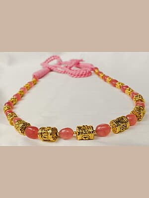 Gold Carved Bead Pink Carved Bead Cylinder Pattern Chain