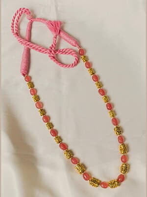 Gold Carved Bead Pink Carved Bead Cylinder Pattern Chain