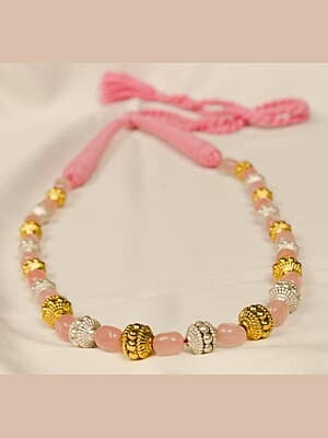 Gold Carved Bead Silver Carved Bead powder Pink Bead Chain