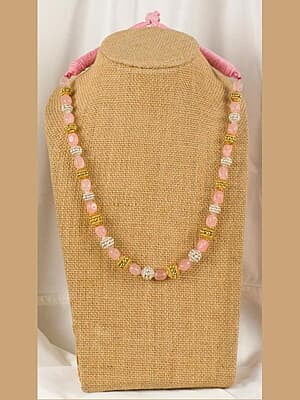 Gold Carved Bead Silver Carved Bead powder Pink Bead Chain