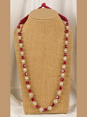 Silver Carved Bead Red Bead Chain