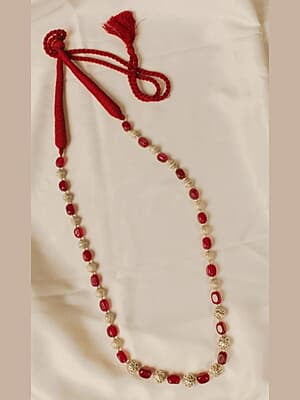 Silver Carved Bead Red Bead Chain