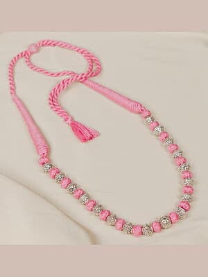 Silver Carved Bead Pink Dorje Chain