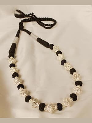 Silver Carved Bead Black Dorje Chain