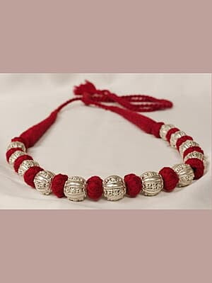 Silver Carved Bead Red Dorje Chain