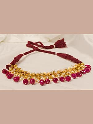 Gold Net Pattern Icicle Ruby Choker Necklace