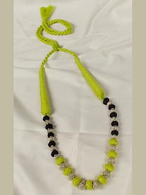 Silver Carved Lime Green Black Beads Chain