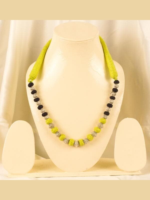 Silver Carved Lime Green Black Beads Chain