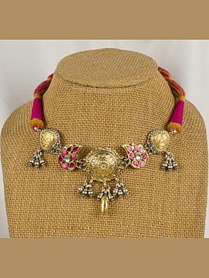 Two Tone Flower Motif Choker Inlaid Ruby Kundan Mango Motives