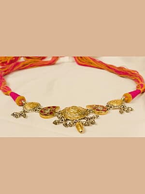 Two Tone Flower Motif Choker Inlaid Ruby Kundan Mango Motives