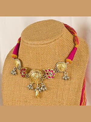 Two Tone Flower Motif Choker Inlaid Ruby Kundan Mango Motives