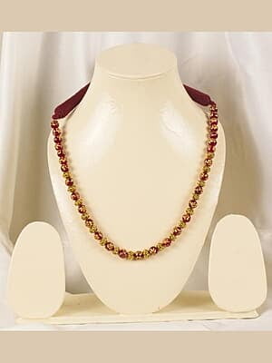 Red Jades Tanjore Painted With Gold Bead Necklace