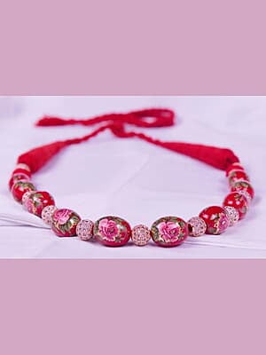 Mirror Ball Red Rose Oval Bead Chain