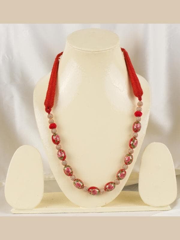 Mirror Ball Red Rose Oval Bead Chain