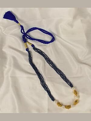 Gold Carved Silver Carved Bead Pearl Interspaced Blue Stone Chain