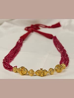 Gold Carved Beads Czed Red Chain