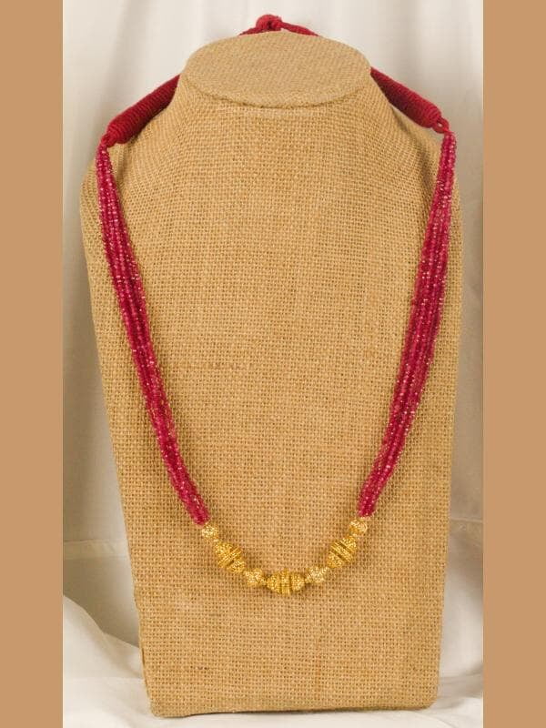 Gold Carved Beads Czed Red Chain