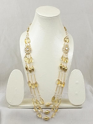 Yellow Citrine Gem Stone with Gold Beads Necklace