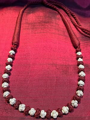 Silver Carved Bead Red Maroon Chain