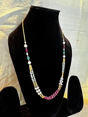 Handcrafted Multicolor Beaded Long Chain Ensemble Necklace