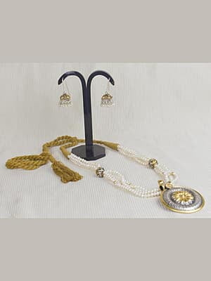 Fresh Water Real pearl Necklace With Oxidized Locket with Jumka