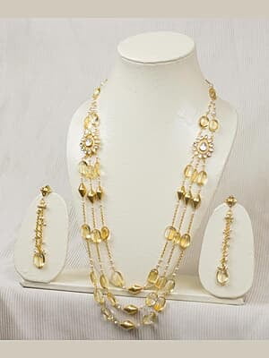 Yellow Citrine with Gold Beads Necklace Set