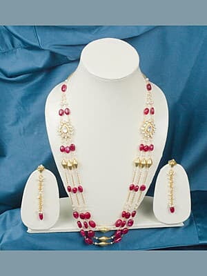 Yellow Citrine with Gold Beads Necklace Set