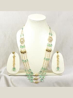 Yellow Citrine with Gold Beads Necklace Set