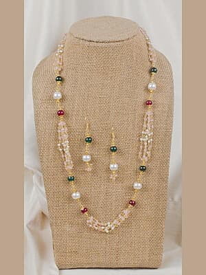 Icicle White Pink Pearl Ruby Green Ensemble Chain Set with Earring