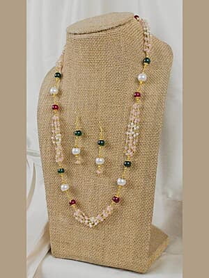 Icicle White Pink Pearl Ruby Green Ensemble Chain Set with Earring